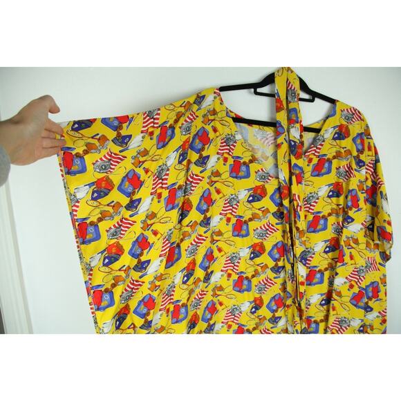 Vintage Plus Size Caftan Rayon Novelty Print Preppy Maximalist Beach Vacation - Picture 3 of 8